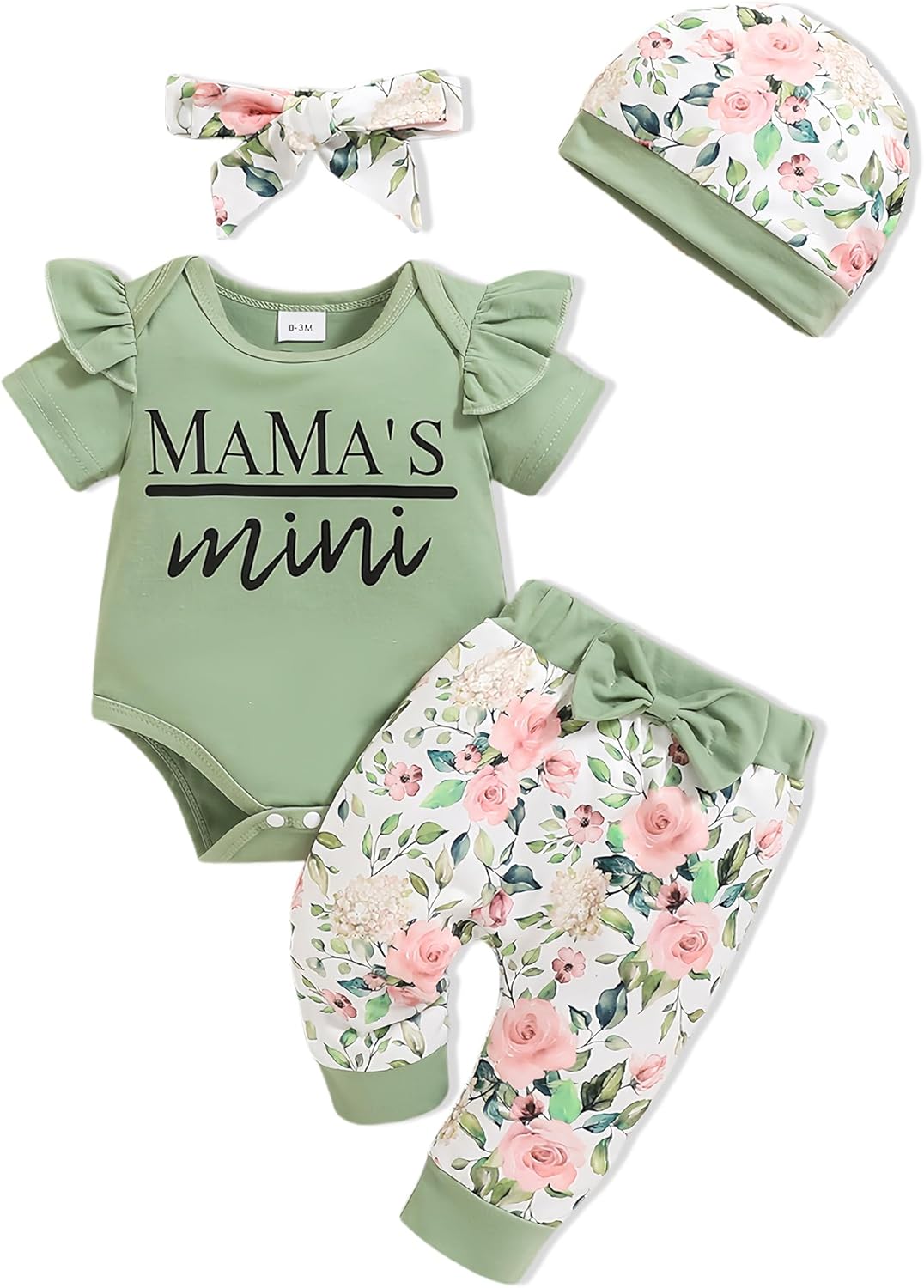 Newborn Baby Girl Clothes Infant Outfits Summer Romper Floral Pant Sets Hat Headband