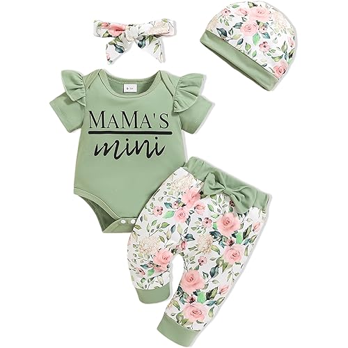 Newborn Baby Girl Clothes Infant Outfits Summer Romper Floral Pant Sets Hat Headband