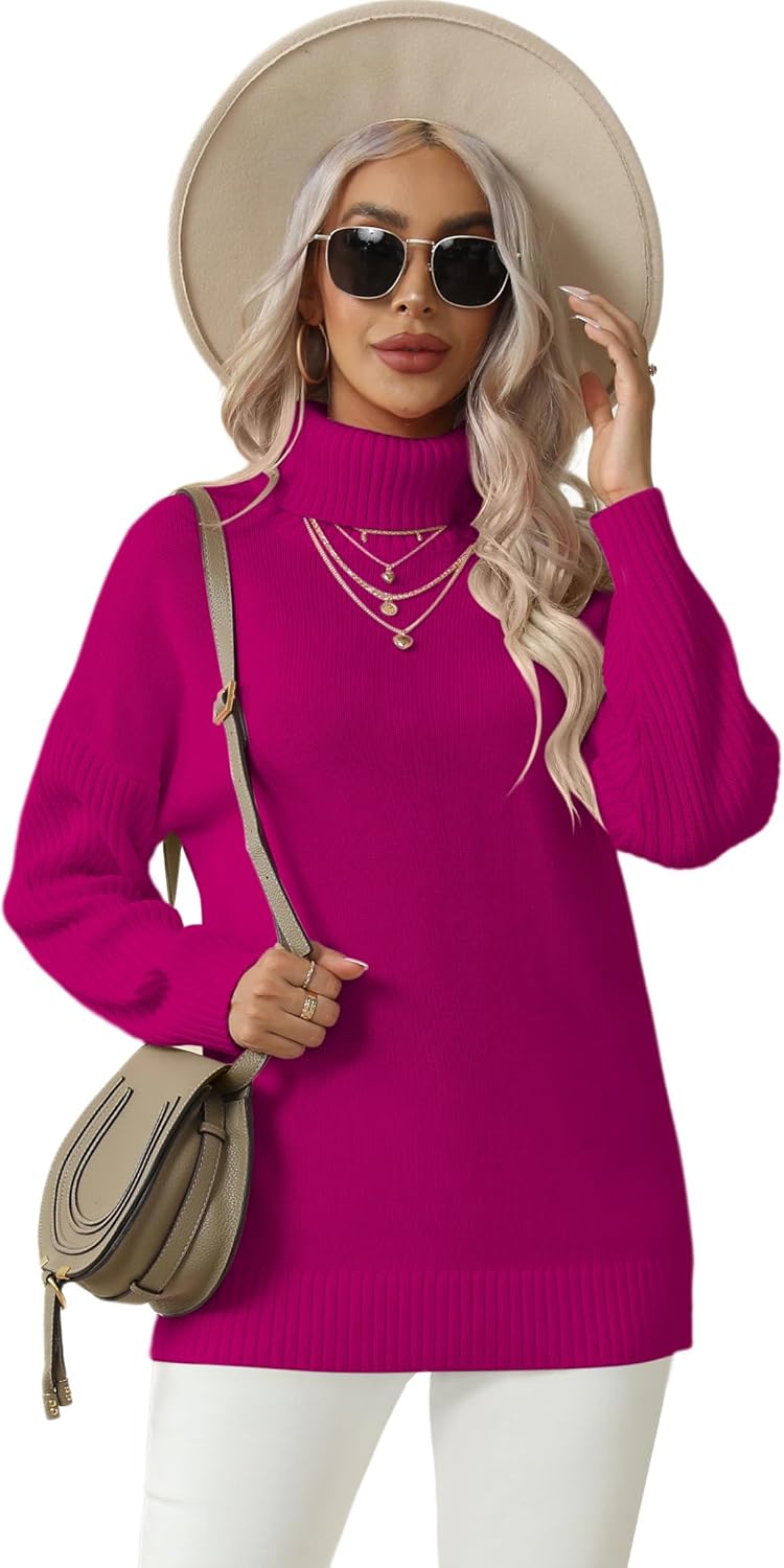 Jouica Women 2025 Fall Casual Turtleneck Batwing Sleeve Chunky Oversized Ribbed Knit Tunic Sweaters Pullover