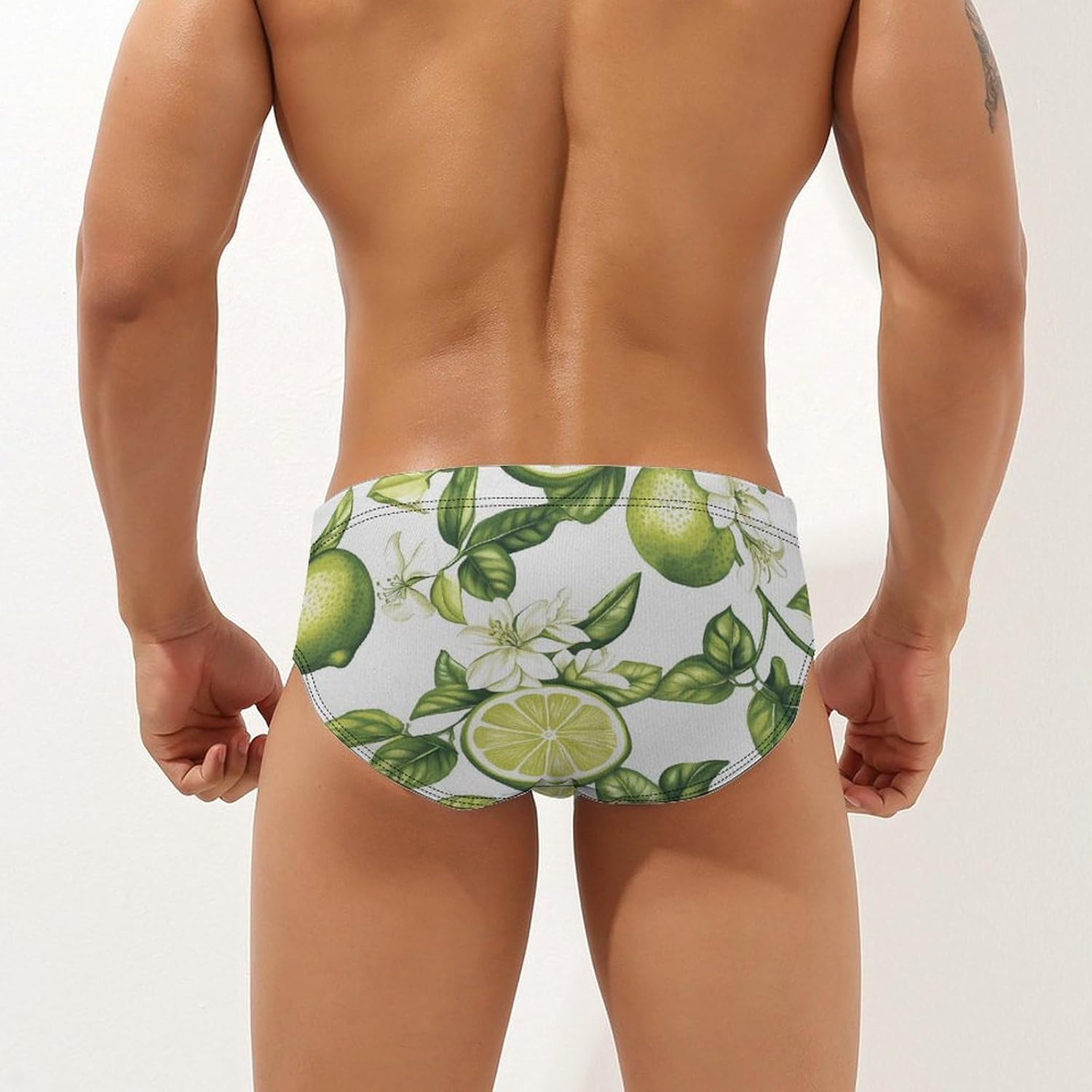 Lime Slices Flowers Men's Swimwear Bikini Swimming Briefs Stretchy Swimsuits Board Surf Shorts Trunks