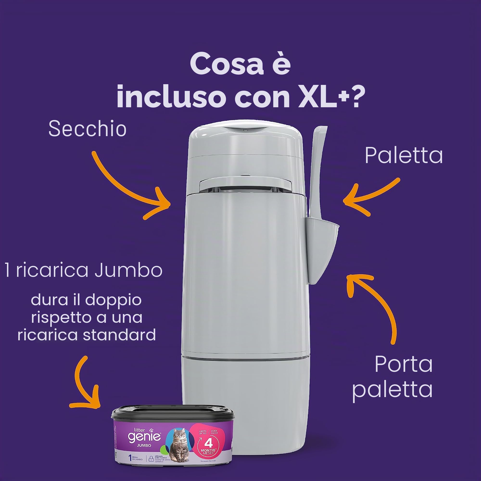 Litter Genie XL+ Secchio | Sistema di smaltimento dei rifiuti della lettiera per Gatti per Il Controllo degli odori | Include 1 Sacchetto di Ricarica Jumbo