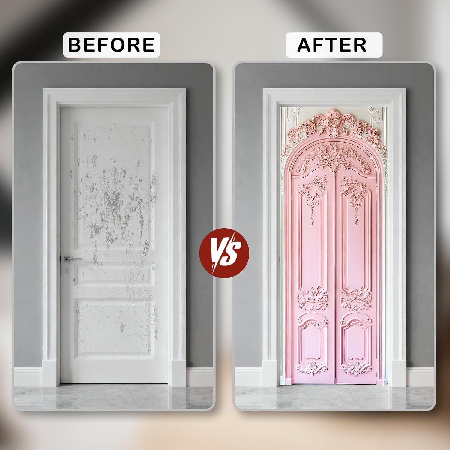 Nuxovilar Pink Floral Door Stickers Peel Stick PVC 30.3x78.7 Inches | Door Stickers Wall Decals Peel Stick Cover Vinyl Art Poster Home Bedroom Living Room (Pink Floral)