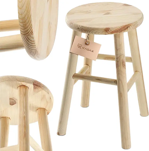 KADAX Pine Wood Stool - Natural Unpainted Footrest, Bar & Step Stool in Pall Rotting