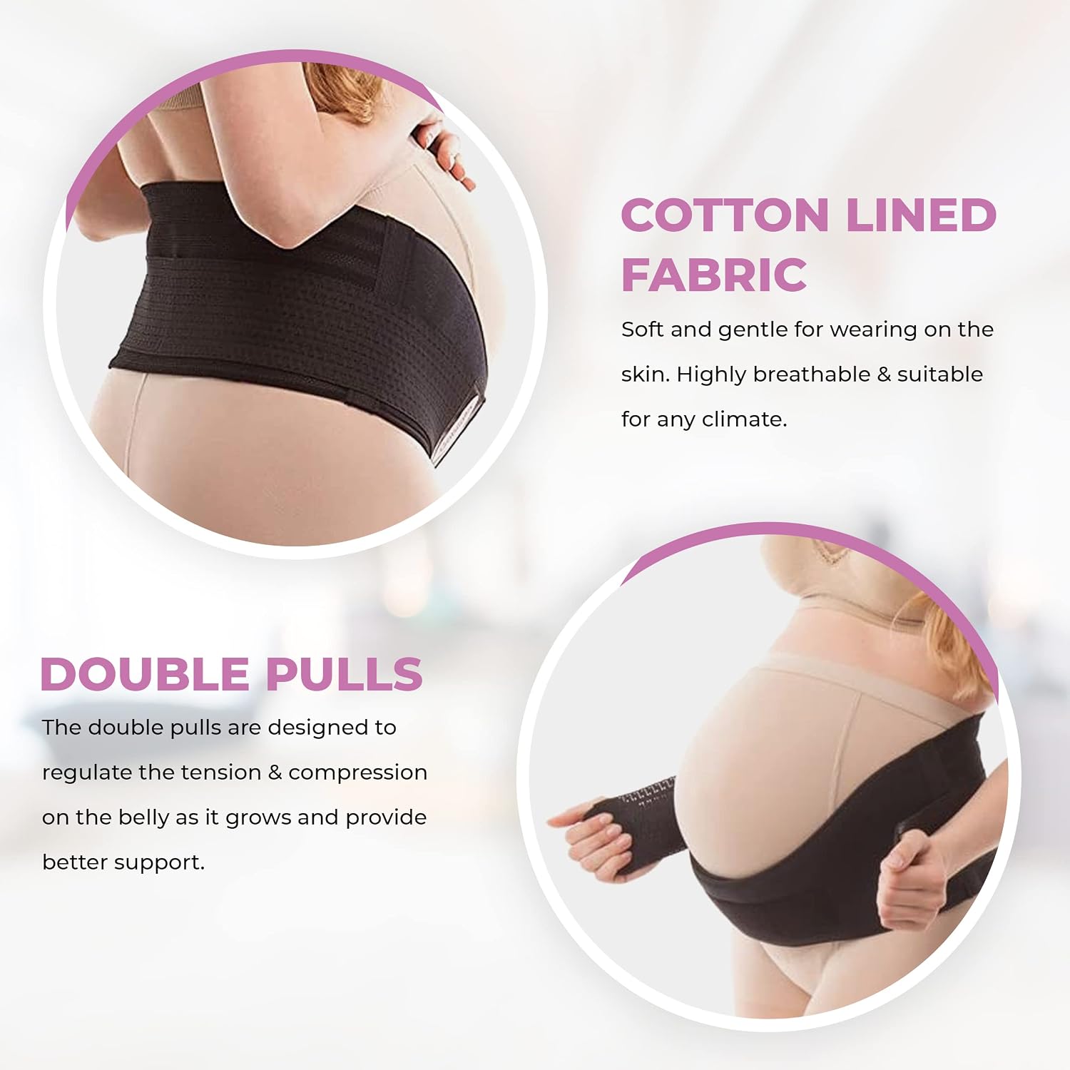 GABRIALLA Breathable Cotton Lined Maternity Support Belt, Helps Prevent Stretchmarks & Relieve Lower Back Pain, Best Pregnancy Belly Support Band, Made in USA, MS-96i Black X-Large