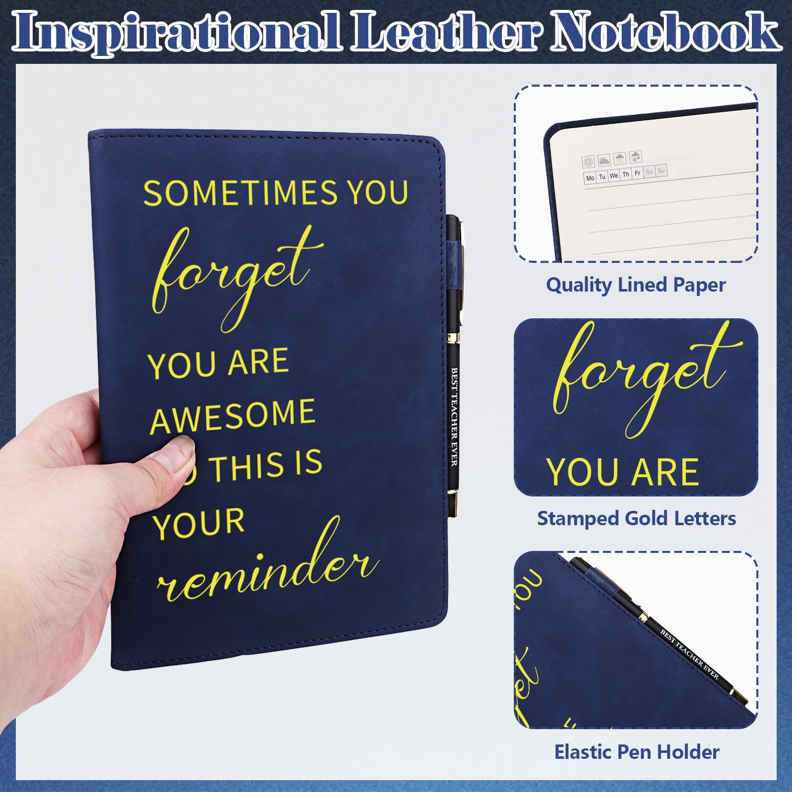 4 Pcs Teacher Appreciation Gifts Bulk Motivational Notebook with Inspirational Keyring Best Teacher Gifts Pen Thank You Card Inspirational Thank You Teacher Gift for Women Coworkers Teaching Gifts - Image 3