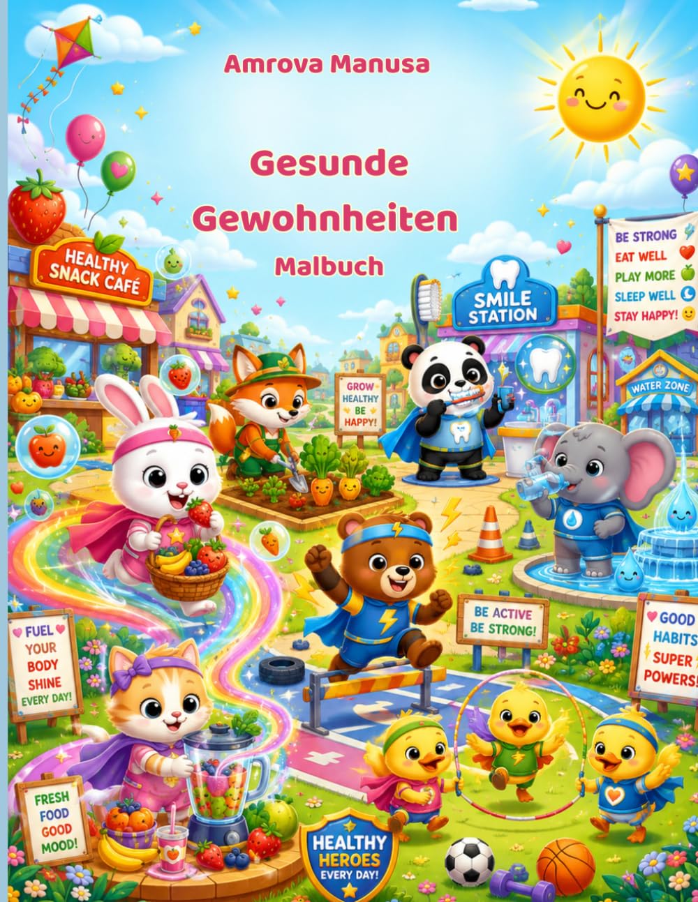 Gesunde Gewohnheiten Malbuch: Lustige Malseiten über Händewaschen, gesundes Essen, Bewegung, Schlaf und gesunde Alltagsroutinen für Kinder von 4–6 Jahren