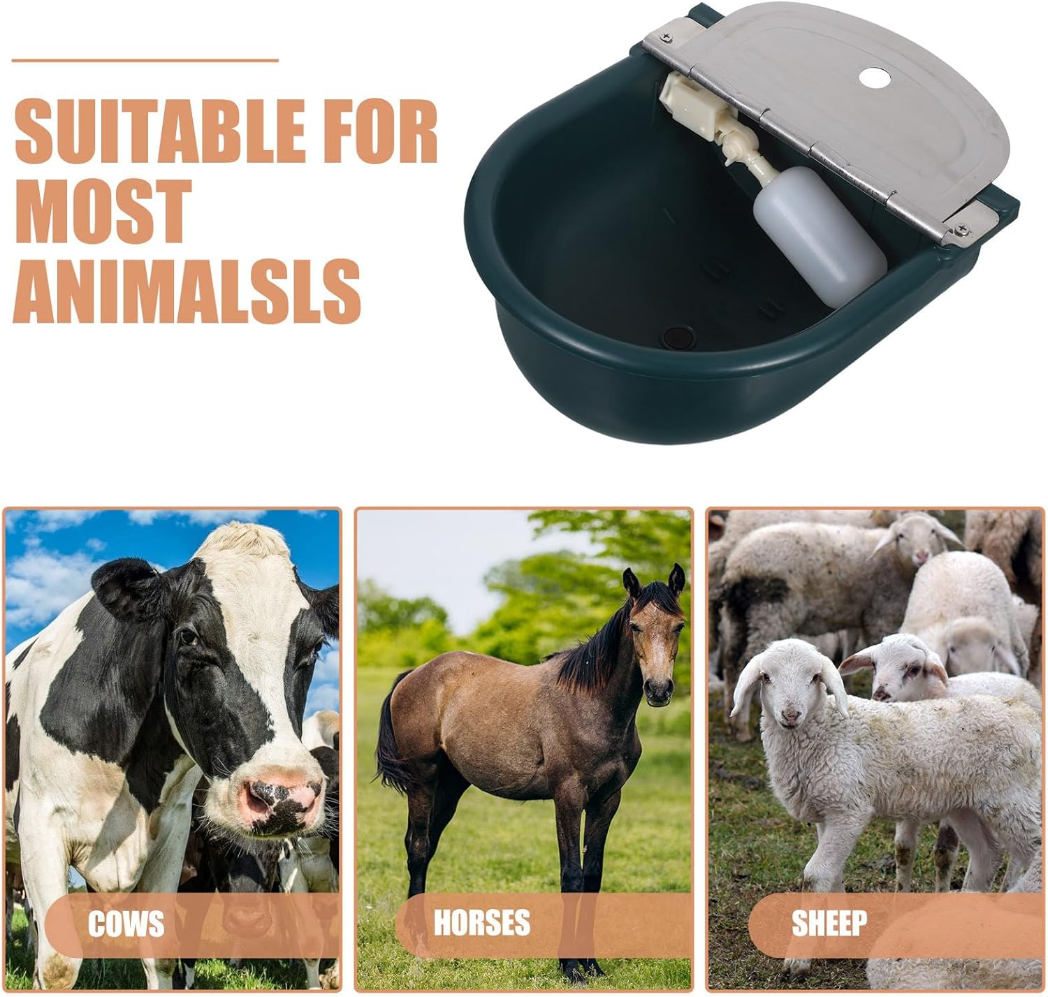 Automatic Cow Drinking Water Bowl Self Watering Horse Trough Plastic Automatic Water Dispenser with Braided Hose Livestock Bowl for Outdoor Barn