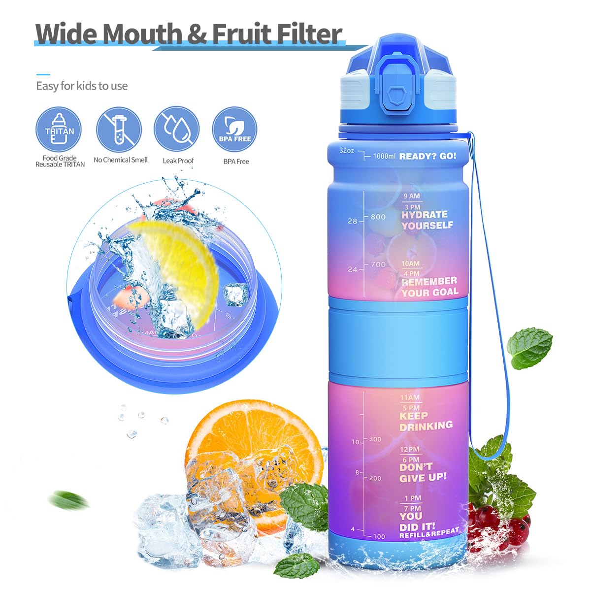 3,5 Liter Wasserflasche Mit Zeitmarkierung – BPA-frei, Spülmaschinenfest, Mit Tragegriff