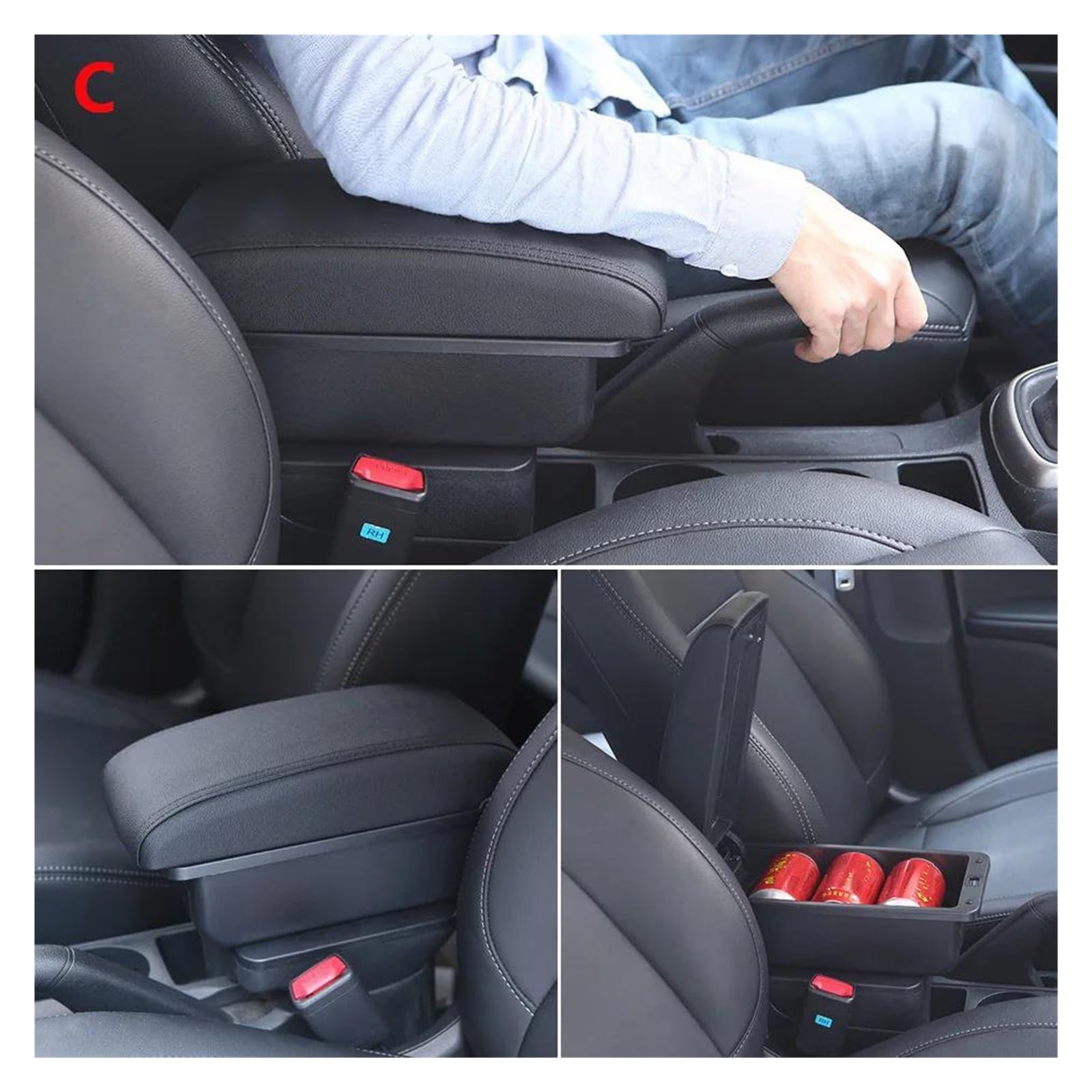 accoudoirs boîte de rangement Pour Ford Pour Fiesta MK7 2009-2017 Coffre Rangement Accoudoir Central Accessoires Détails(C2 Black line NO USB)