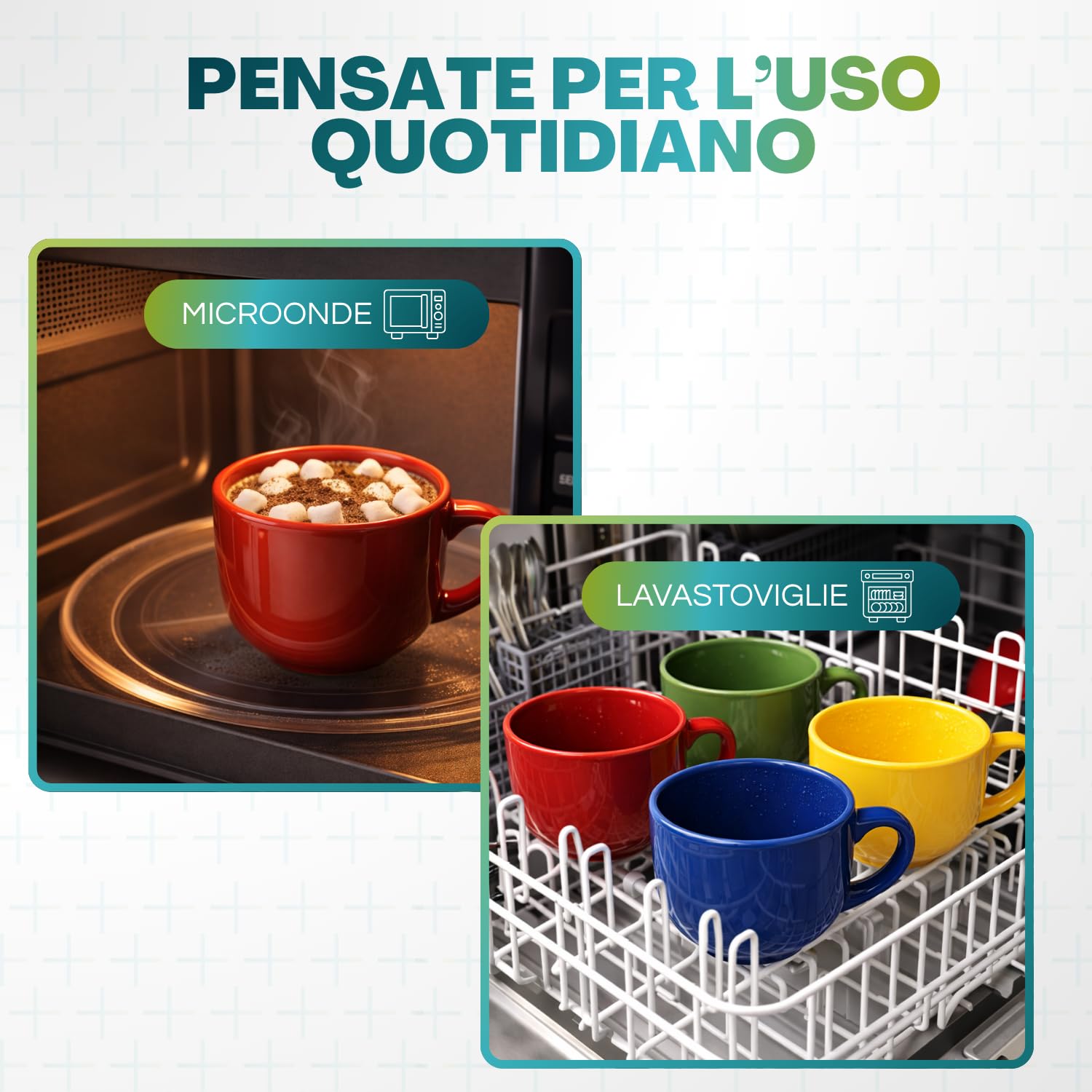 PALUPLUS 4 Tazze da Colazione in Porcellana 450 ml, Lavabili in Lavastoviglie, per Microonde