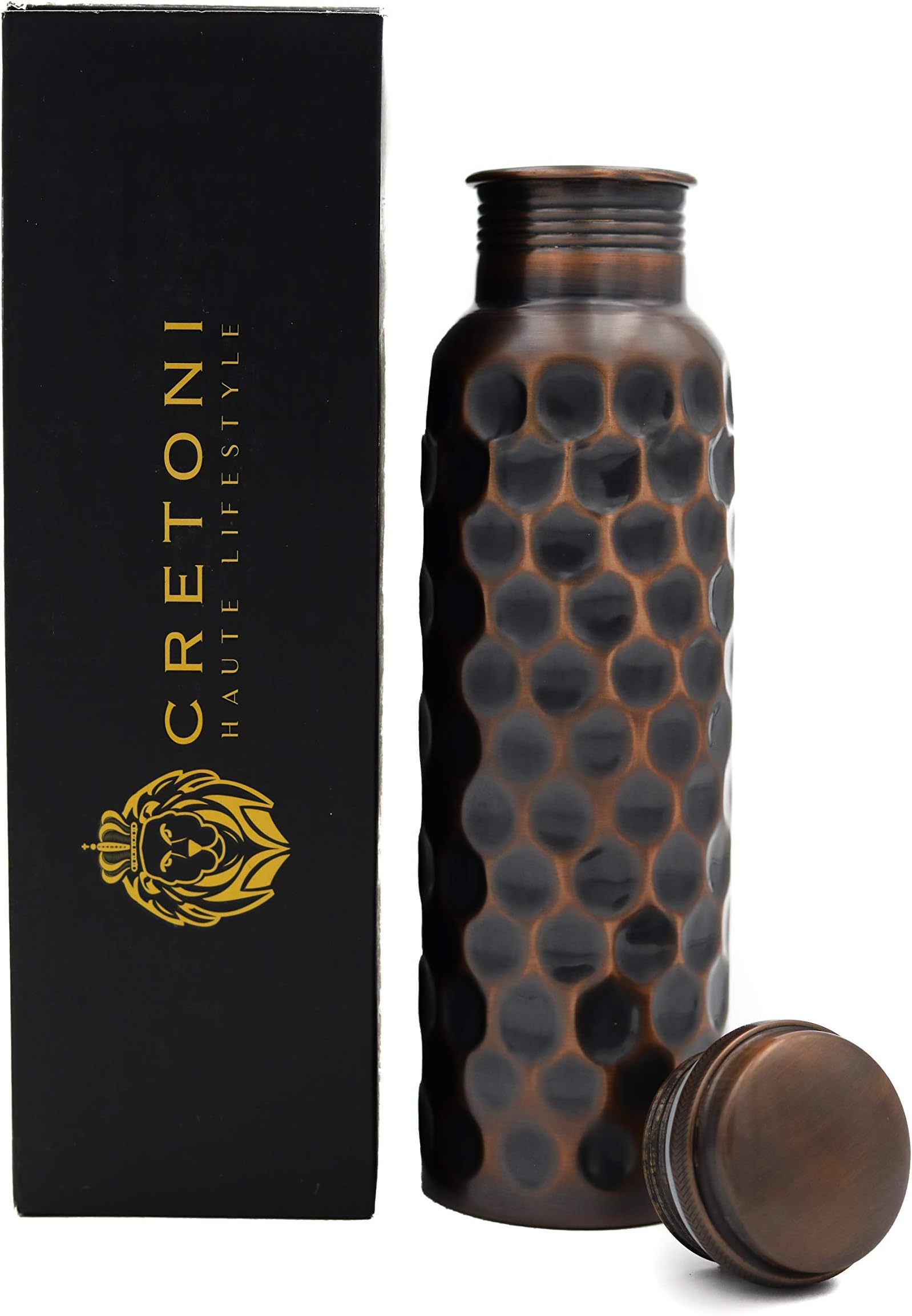 Copperlin Classic-Series Pure Copper Water Bottle : Antique Honeycomb Style : Perfect Ayurvedic Copper Vessel for Sports, Fitness, Yoga, Natural Health Benefits (900 Milliliter/30 Ounce)