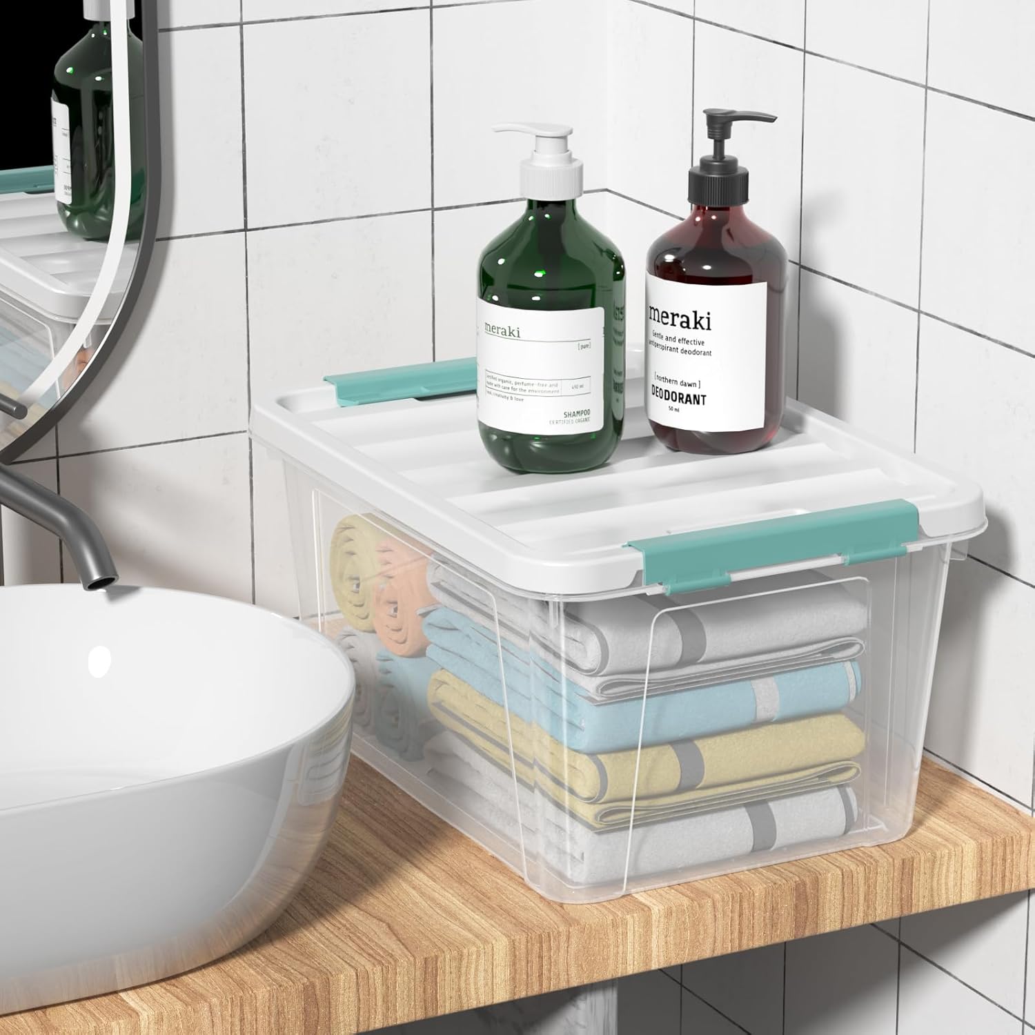 6 Packs Plastic Latch Boxes, 20 L Clear Stackable Storage Container Bin with White Lid