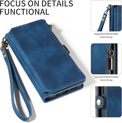 Miniatura 5 de Cartera de cuero con cremallera para Samsung Galaxy S21 S20  UltraPlusFE, cuerda de mano, soporte, cubierta trasera de hebilla de cobre magnética,