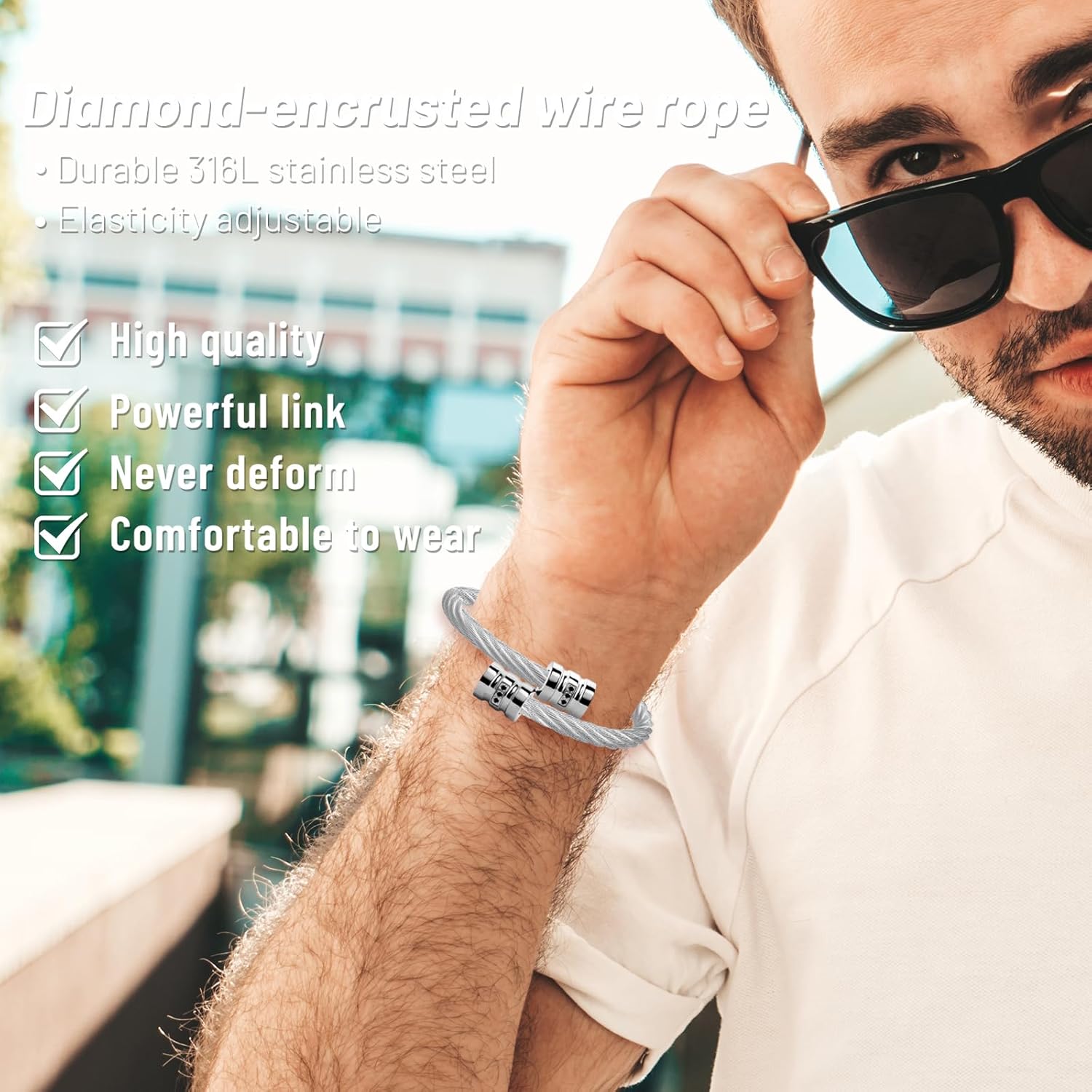 Bracelet for Women,Stainless Steels Jewelry Border Cubic Zirconia With Twisted Cable Wire Bracelet Set,Stack For Perfect Jewelry for Gifts For Family, Loved Ones,Friends - Image 3