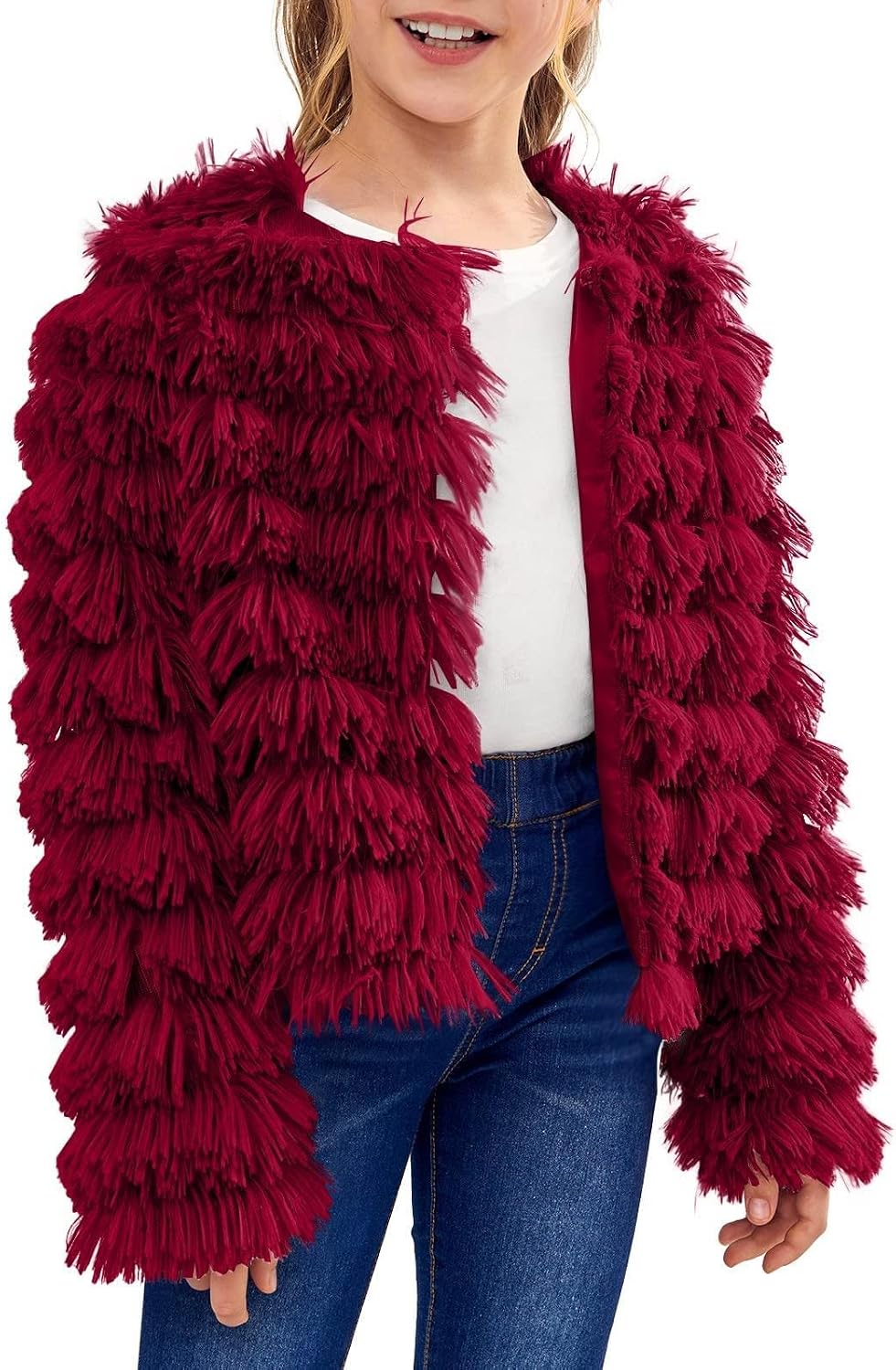 Inorin Girls Open Front Cardigan Faux Fur Coat Warm Fuzzy Trendy Winter Vintage Parka Shaggy Party Outerwear Jackets Top