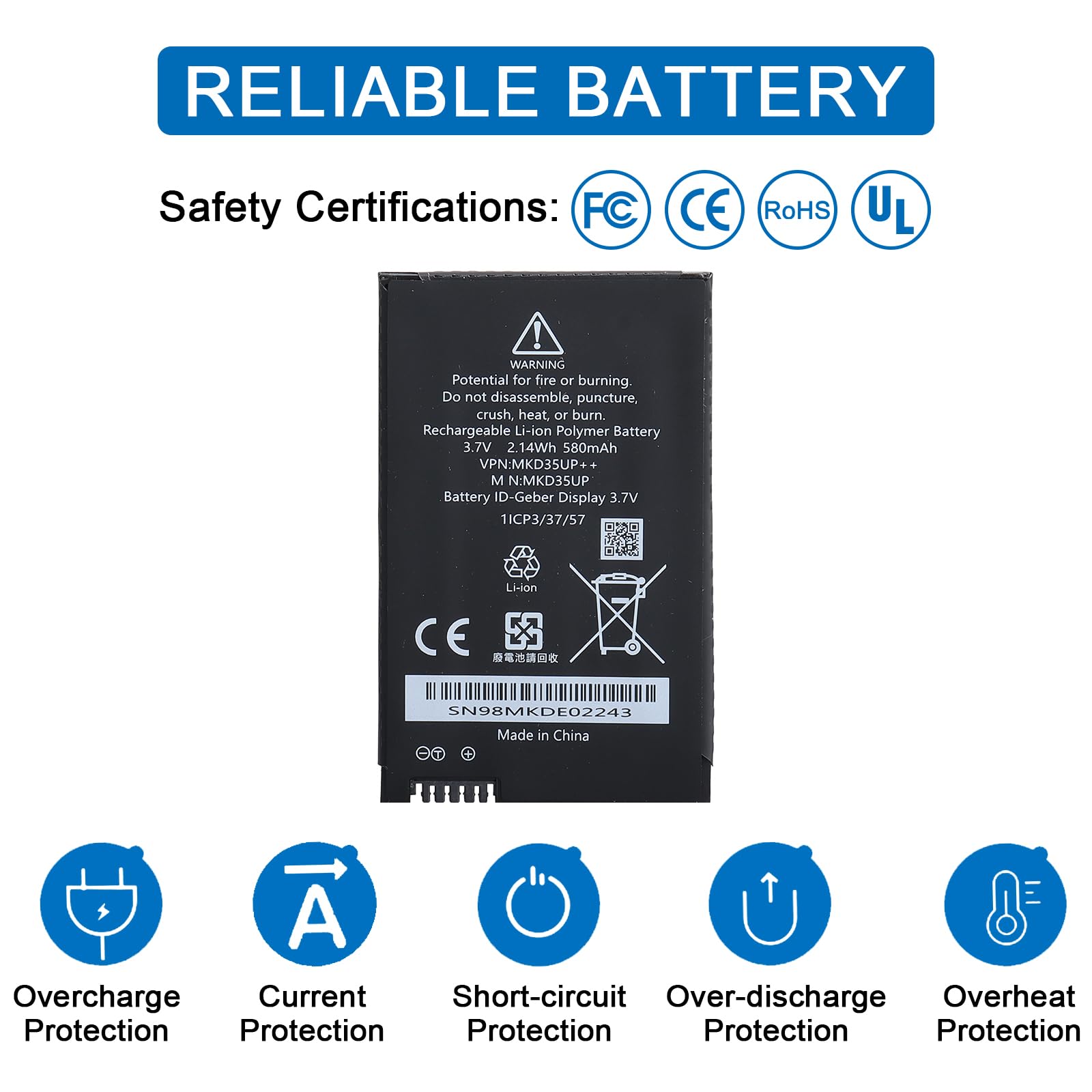 MKD35UP Batterie de rechange pour clé à distance BMW 5 6 X3 X5 X6 Series, 530le 530li 5301 730 740 745 760li i8 LCD Remote Key, GT 630I/630D Écran de donneur d'identification 3,7 V 1ICP3/3 7/57