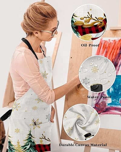 Miniatura 4 de Gold Snowflake Bib Aprons for Women With Pockets, Waterproof Canvas Chef Kitchen Cooking Apron for PaintingHair StylistNail TechnicianKids Arts And
