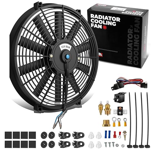 Vista 114 de DNA Motoring Ventilador de radiador delgado de enfriamiento eléctrico de alto rendimiento de 7 pulgadas con kit de montaje, azul, RAF-7-BL+FMK