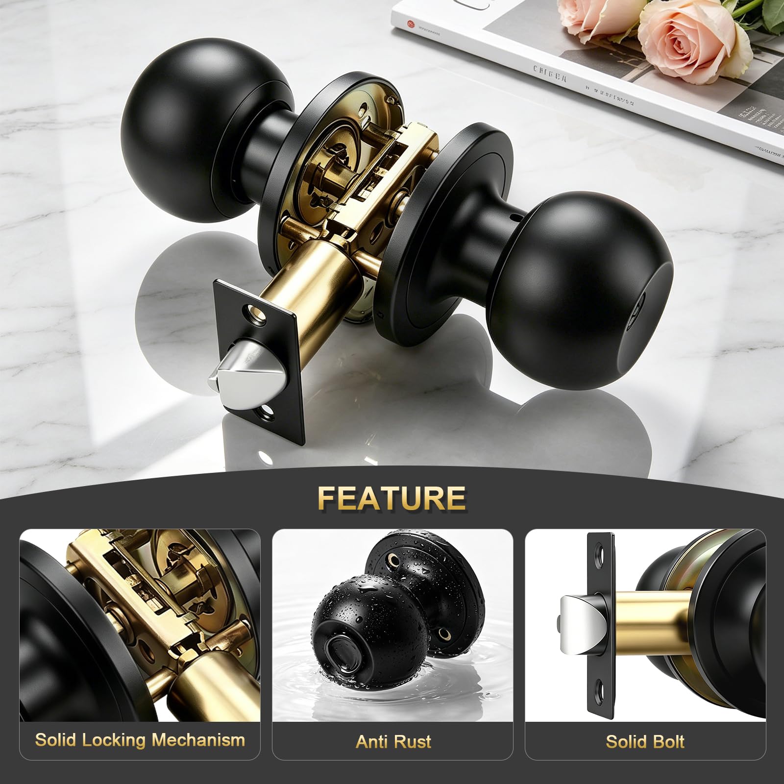 Matte Black Keyed Entry Door Knobs - 2 Pack -3