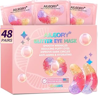 Under Eye Patches (48 Pairs) - New Tri-color Glitter Eye Gel Pads for Dark Circles Puffy Eyes,Under eye Bags,Wrinkles|Natural Collagen Under Eye Mask Patches, Gel Under Eye Patches