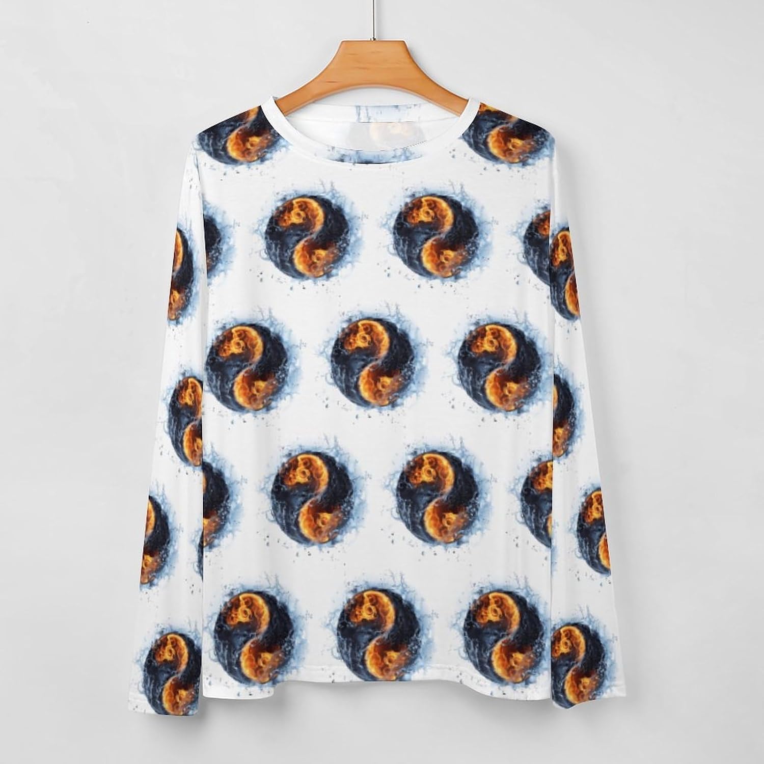 Water Fire Yin And Yang Women's Pajama Top Sleepwear Pajamas Sleep T-Shirt Long Sleeve Shirt Crewneck Tee
