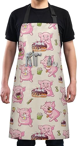Miniatura 4 de Delantales de cerdos dulces para mujeres y hombres con bolsillos, delantal de cocina impermeable, delantal de jardinería suave para mujeres y