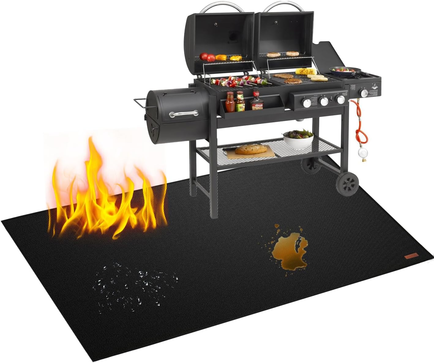 60x40 Inch Large Under Grill Mat, BBQ Floor Matt Pad for Outdoor Grill, Indoor Fireplace, Fire Pit, Deck Patio Protector, Fireproof, Waterproof, Oil-Proof