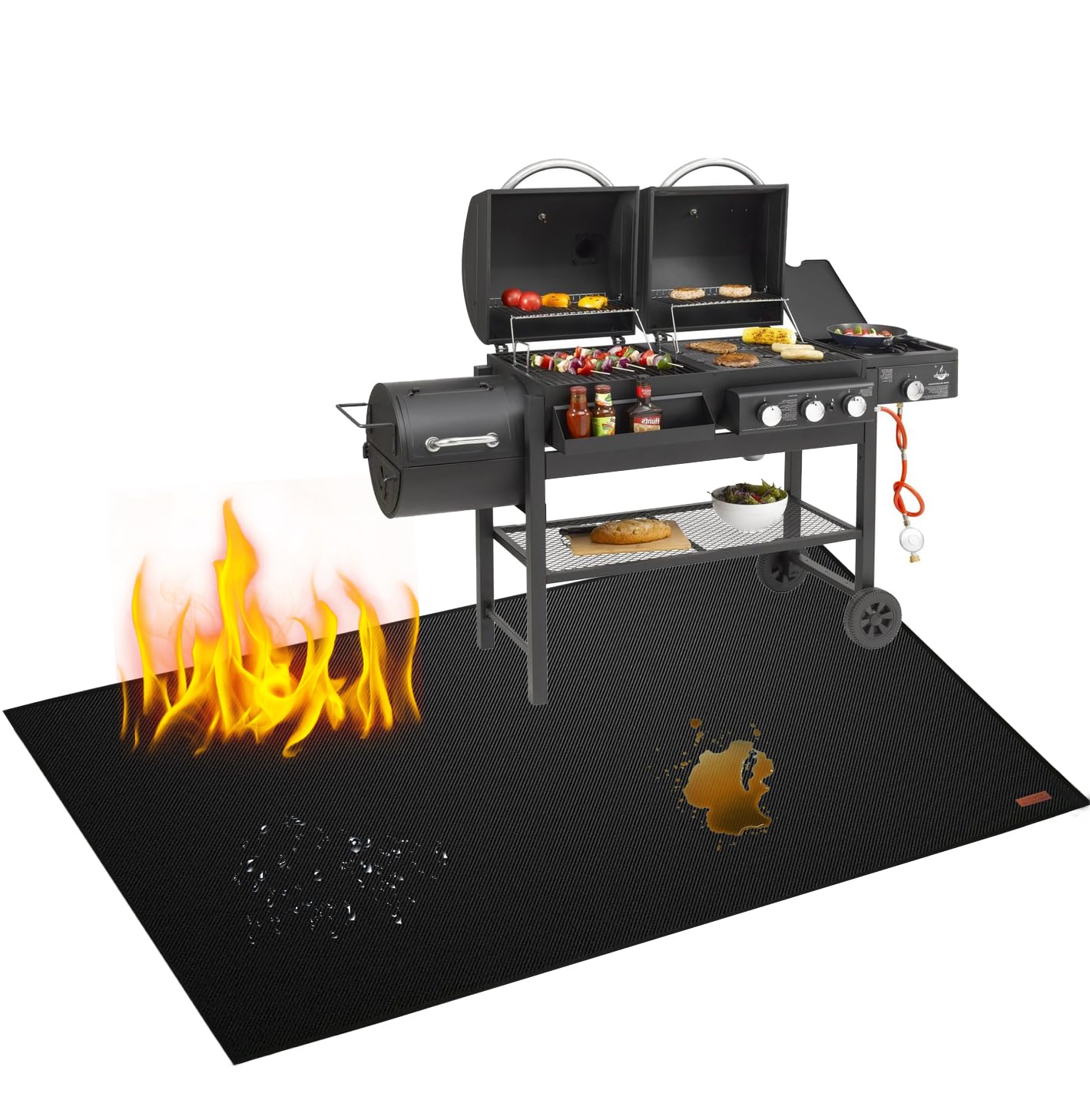 VCHOMY Under Grill Mat, Large BBQ Floor Matt Pad for Outdoor Grill, Indoor Fireplace, Fire Pit, Deck Patio Protector, Fireproof, Waterproof, Oil-Proof (60x40Inch)