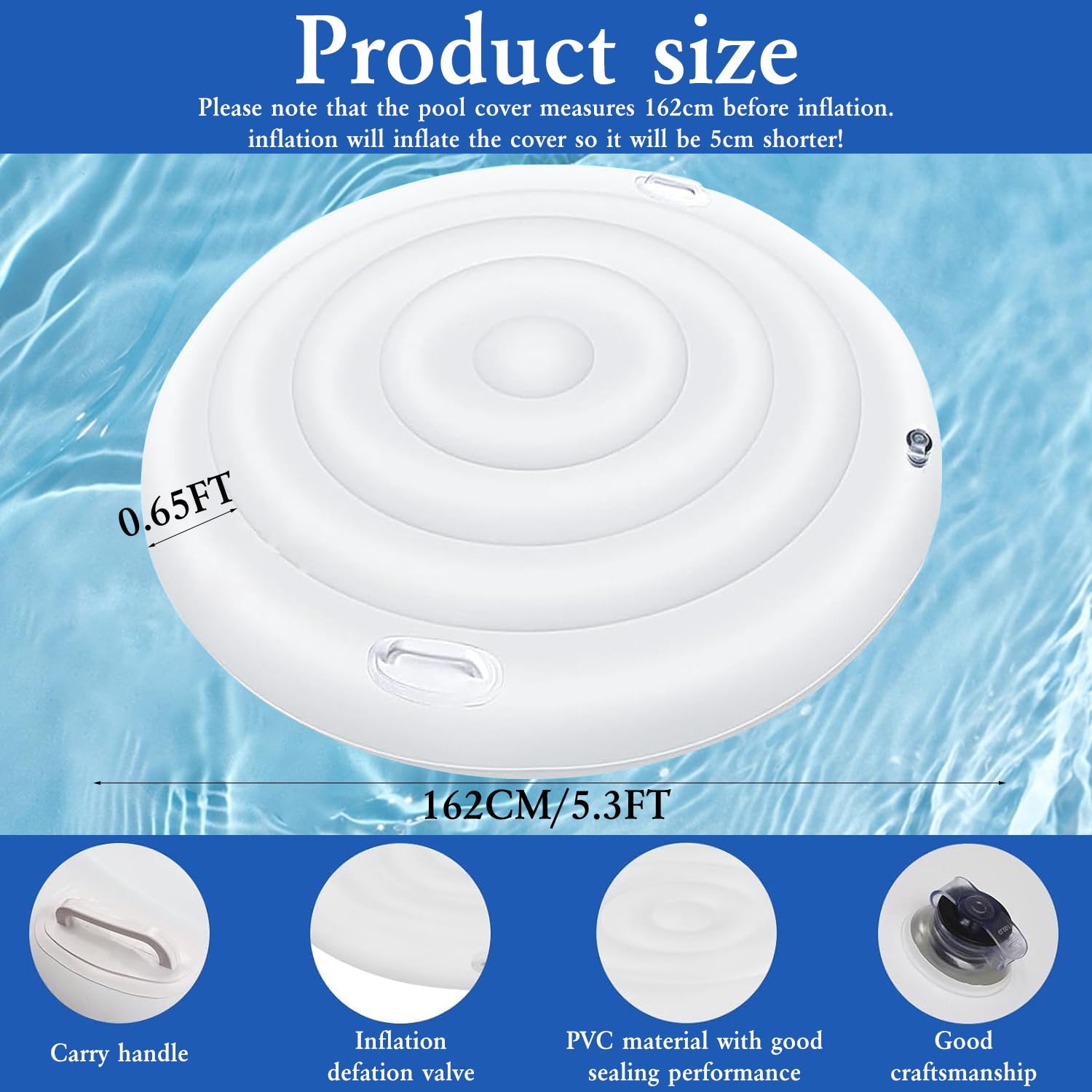 162CM Aufblasbare Abdeckung Whirlpool,Aufblasbare Poolabdeckung Mit 2 Handhaben,Verdicken Thermoabdeckung,Aufblasbarer Whirlpool FüR Den AußEnbereich Whirlpool ZubehöR(Style 3)