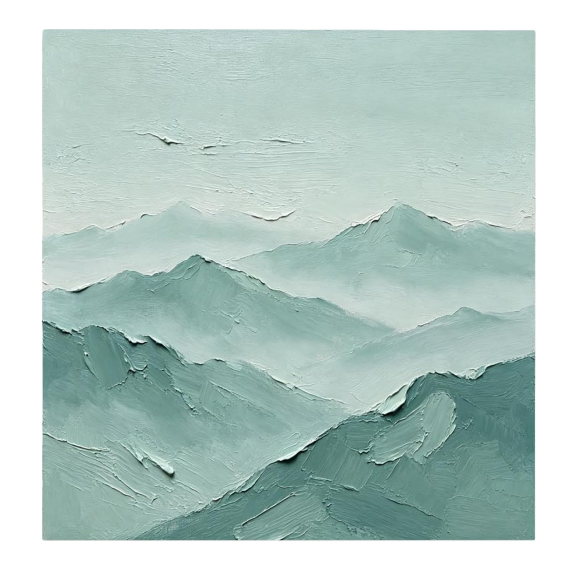 Toile Wabi-Sabi montagne brumeuse turquoise, poésie murale fait main - 8