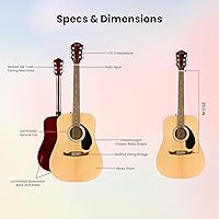 Vista 8 de Fender Guitarra acústica FA-125 Dreadnought - Paquete natural con estuche, afinador, correa, cuerdas, púas y DVD instructivo de Austin Bazaar