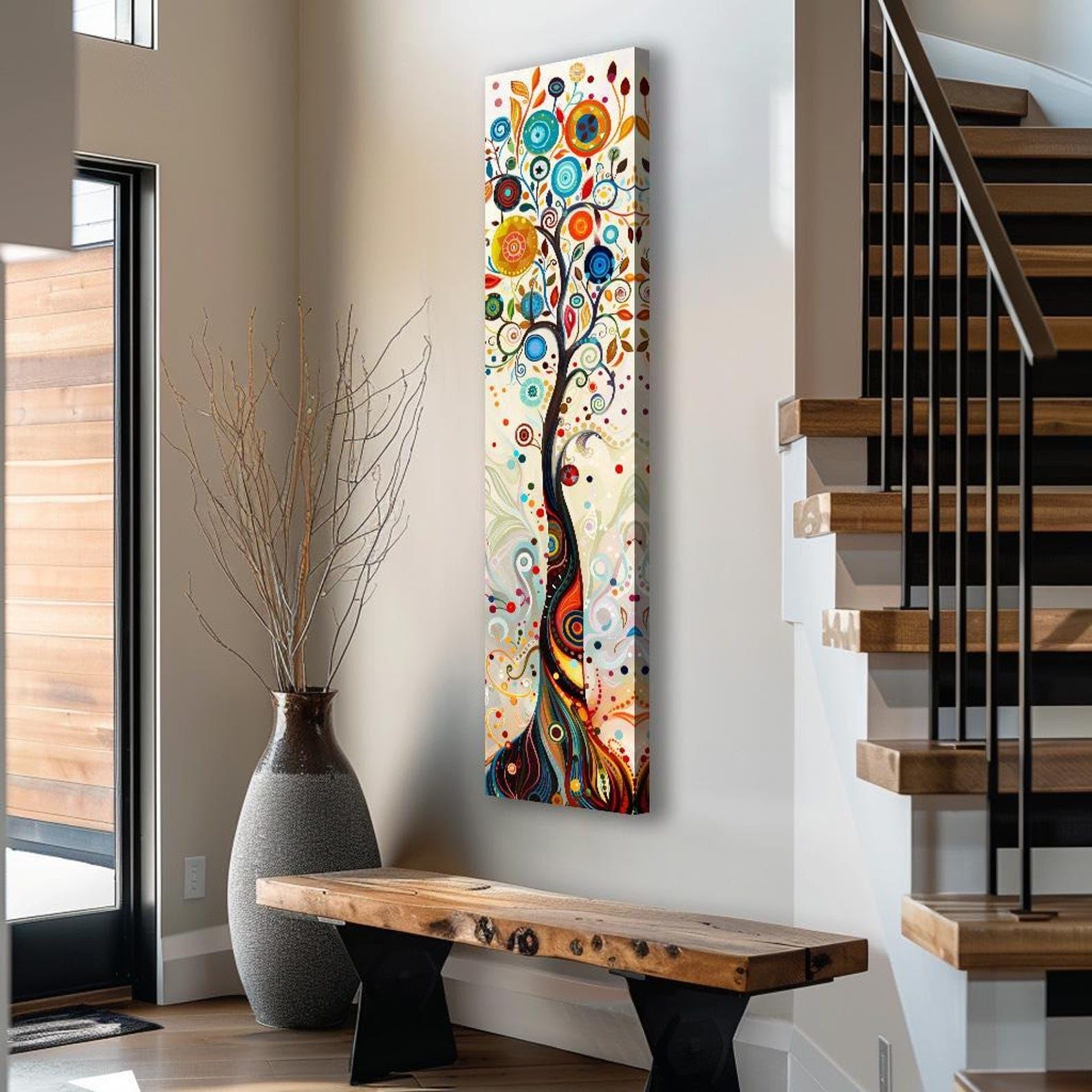 XINBAO Long Narrow Canvas Wall Art, Tall Narrow wall art, Tree Wall art, Long Vertical Wall Art, Large Canvas art(35x105cm/Frameless)