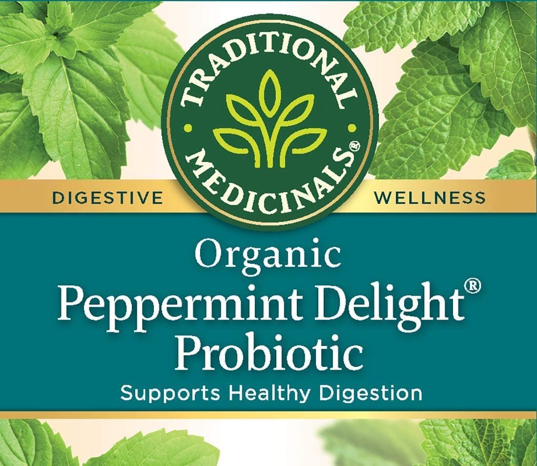 Traditional Medicinals Organic Peppermint Delight Probiotic, Supports Healthy Digestion 16 Count, (Pack of 3) Total 48 Count