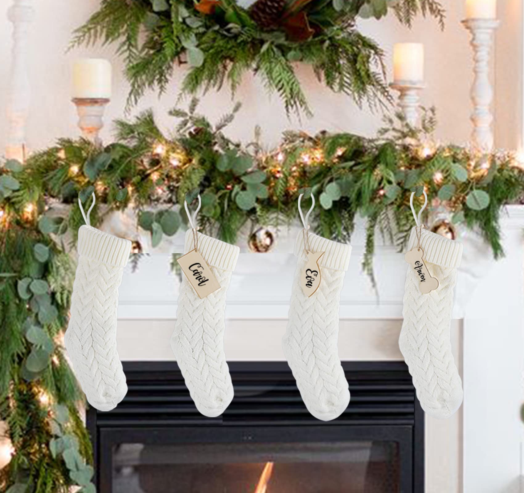 ABSOFINE 4er Set Weihnachtsstrümpfe Weiß, Nikolausstiefel zum Befüllen Weihnachsstrumpf als Weihnachtsgeschenktasche, Nikolausstrumpf auf Kamin, Schaufenster, Weihnachtsdekoratio, Unisex