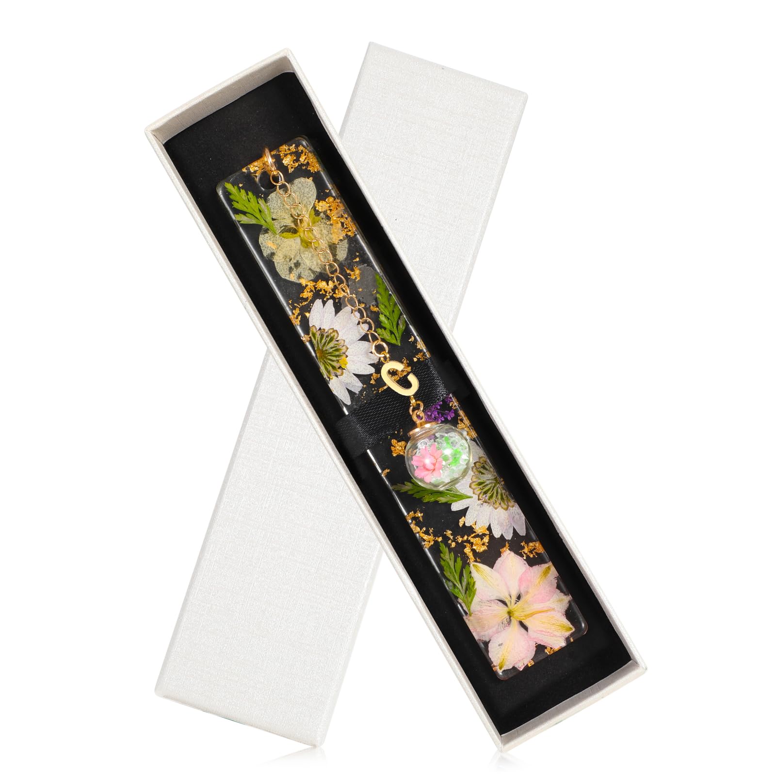 JSRQT Bookmark, Personalised Bookmark, Teacher Gifts, Original Book Mark, Initial C Bookmarks for Women, Cute Pressed Flower Book Marks Women, Lover Gifts for Readers, 26 Letters Page Reading Marker