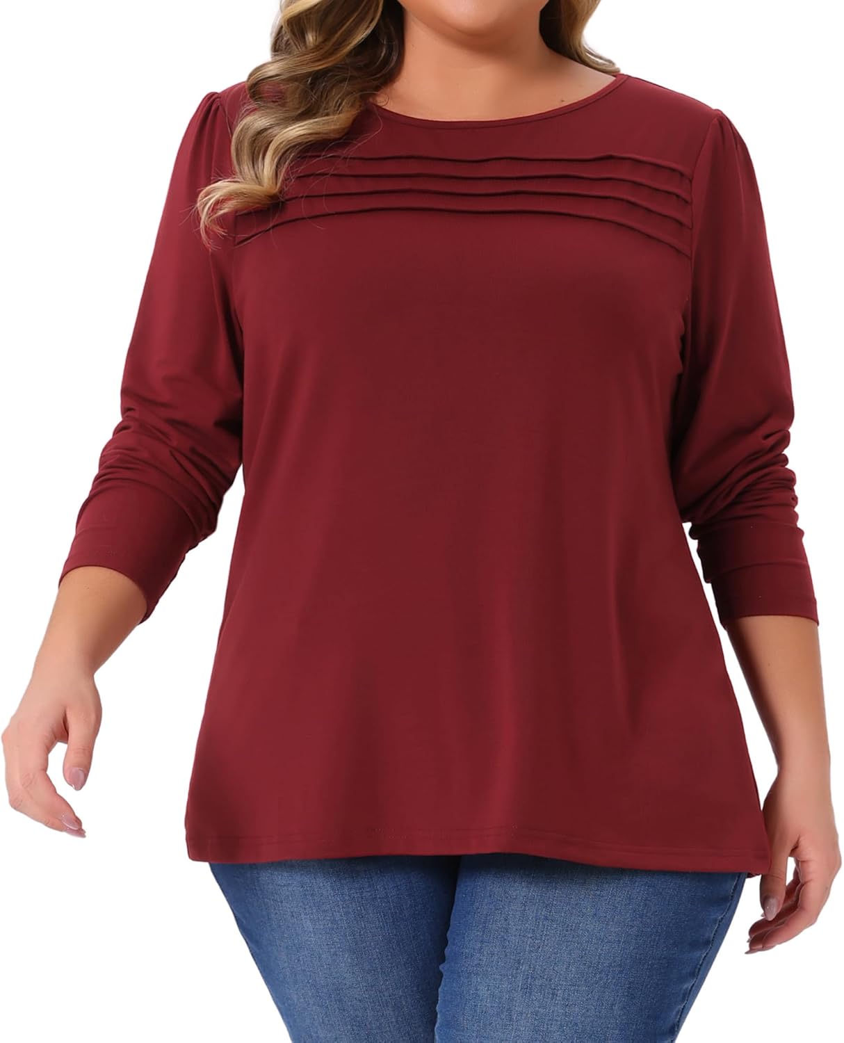 Agnes Orinda Women's Plus Size Long Sleeve t Shirt Tops Crew Neck Front Tucks Detail Casual Blouse Basic Tee Top - Image 2