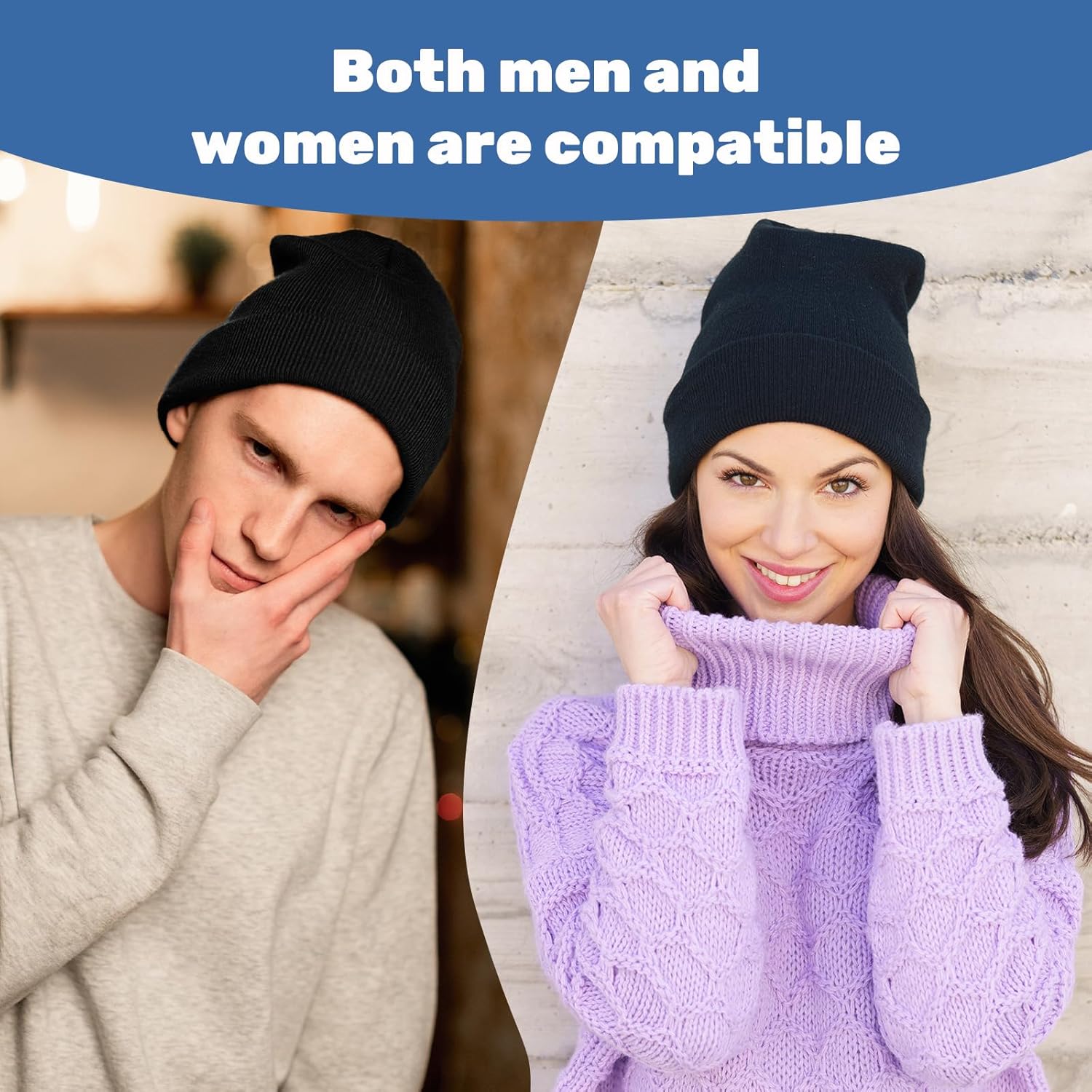 25 Pack Winter Hats, Unisex Thermal Winter Hat, Warm Cozy Knitted Cuffed Skull Cap, Bulk Bundle Black - Image 5