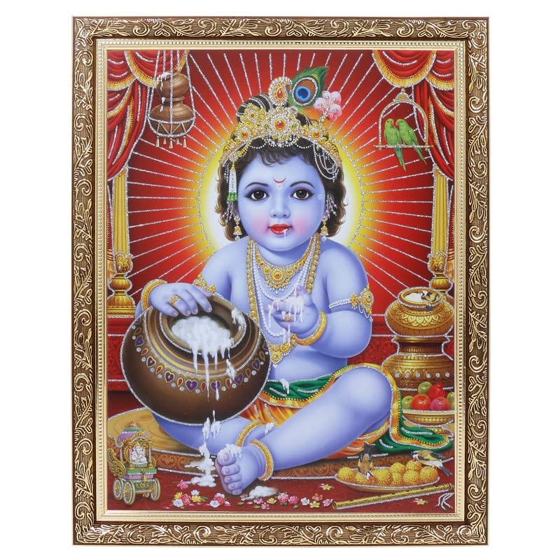 Grand tableau Bal Gopal Silver Zari : transformez vos murs vides avec un cadre lumineux