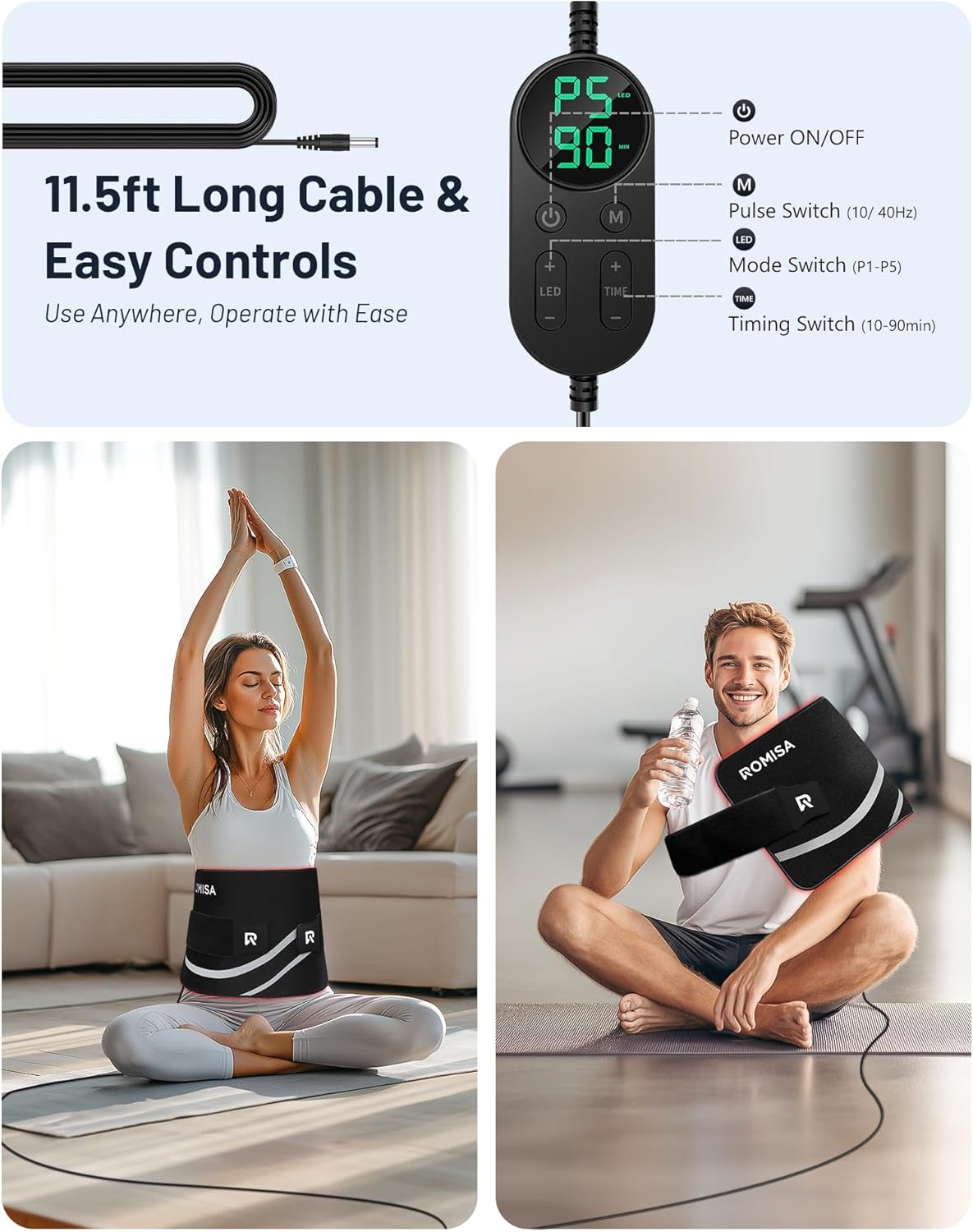 25” x 12.3” Large Red Light Therapy Pad for Body, Tri-Chip Grade 312 LEDs 48W, 10-90Min Timer with Controller, 660nm & 850nm Near Infrared Light Therapy Mat for Back Shoulder Joint Muscle - Image 6