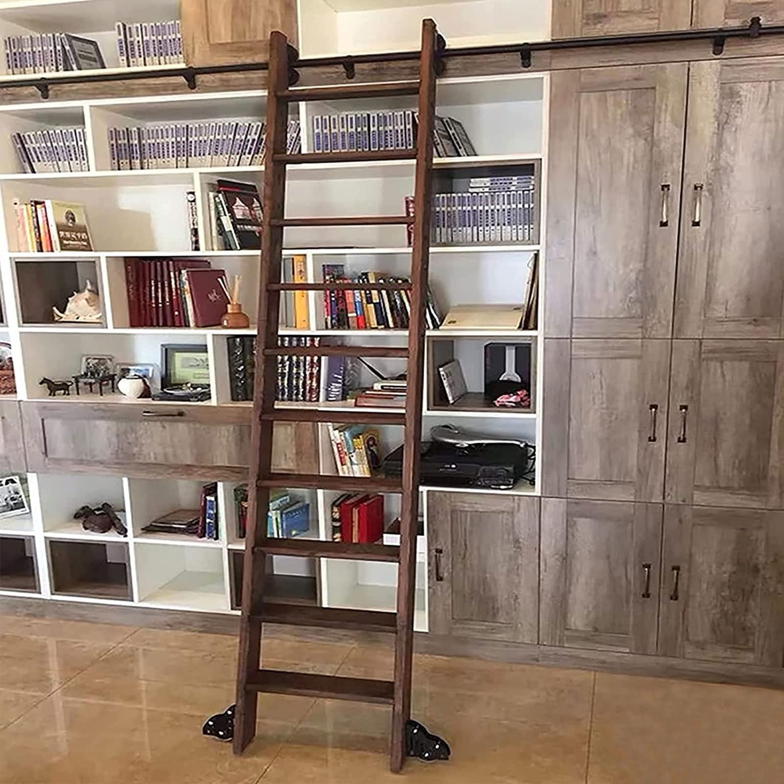 LWJSOCP Rolling Ladder Hardware Kit for Library with Sliding Track and Floor Roller Wheels, Mobile Ladder Solution for Easy Access