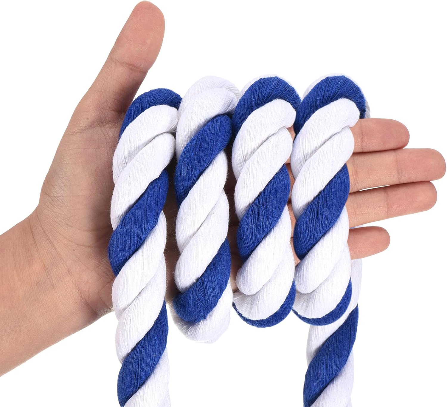 Natural Thick Twisted Cotton Rope - 3-Strands Soft Tug of War Rope Strong Cotton Rope, Apply to Crafts Hanging Swing Railings (50Ft x 1", Blue White)