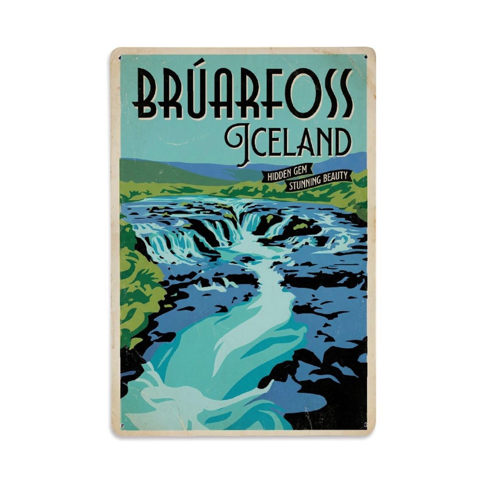 Gead 8X12inch Style Vintage Travel Bruarfoss Iceland Blue Metal Tin Sign