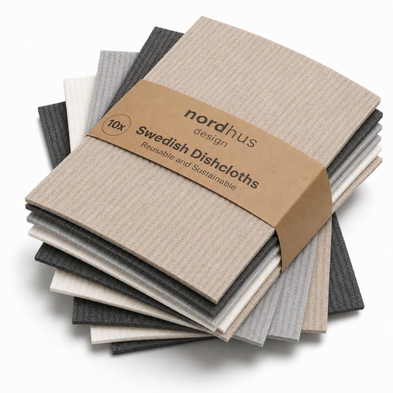 Nordhus Design Swedish Dishcloths, Dark Gray, Grey, White, Soft Pink 10-Pack, Reusable, Washable Cellulose Cotton Kitchen Cloths - Replace Paper Towels, Wipes, Sponges, Dish Rags, ND100283