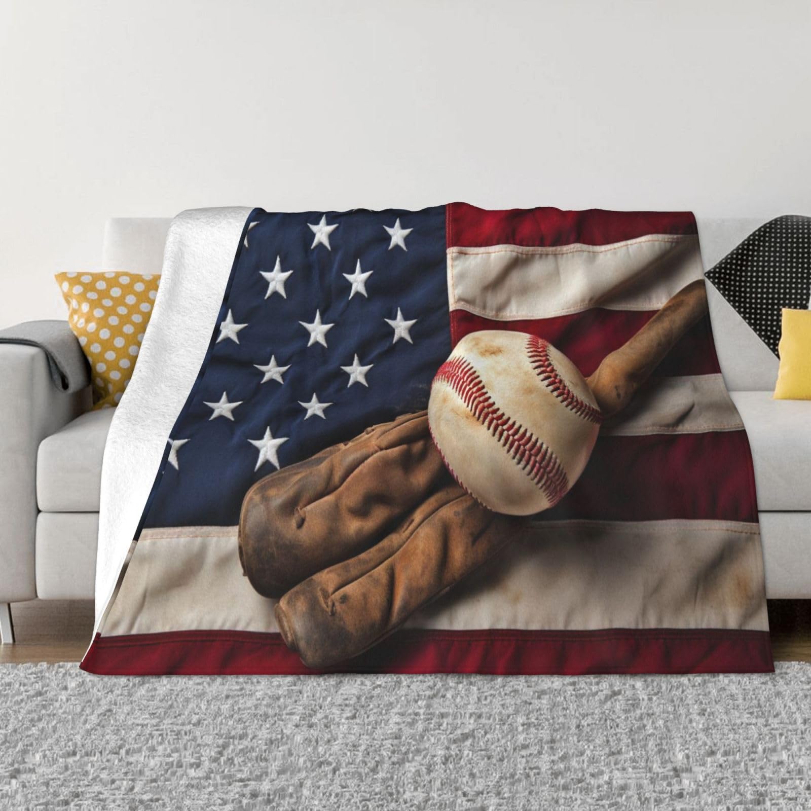 Couverture vintage en polaire douce chaude plaid de lit canapé voyage baseball 76x102