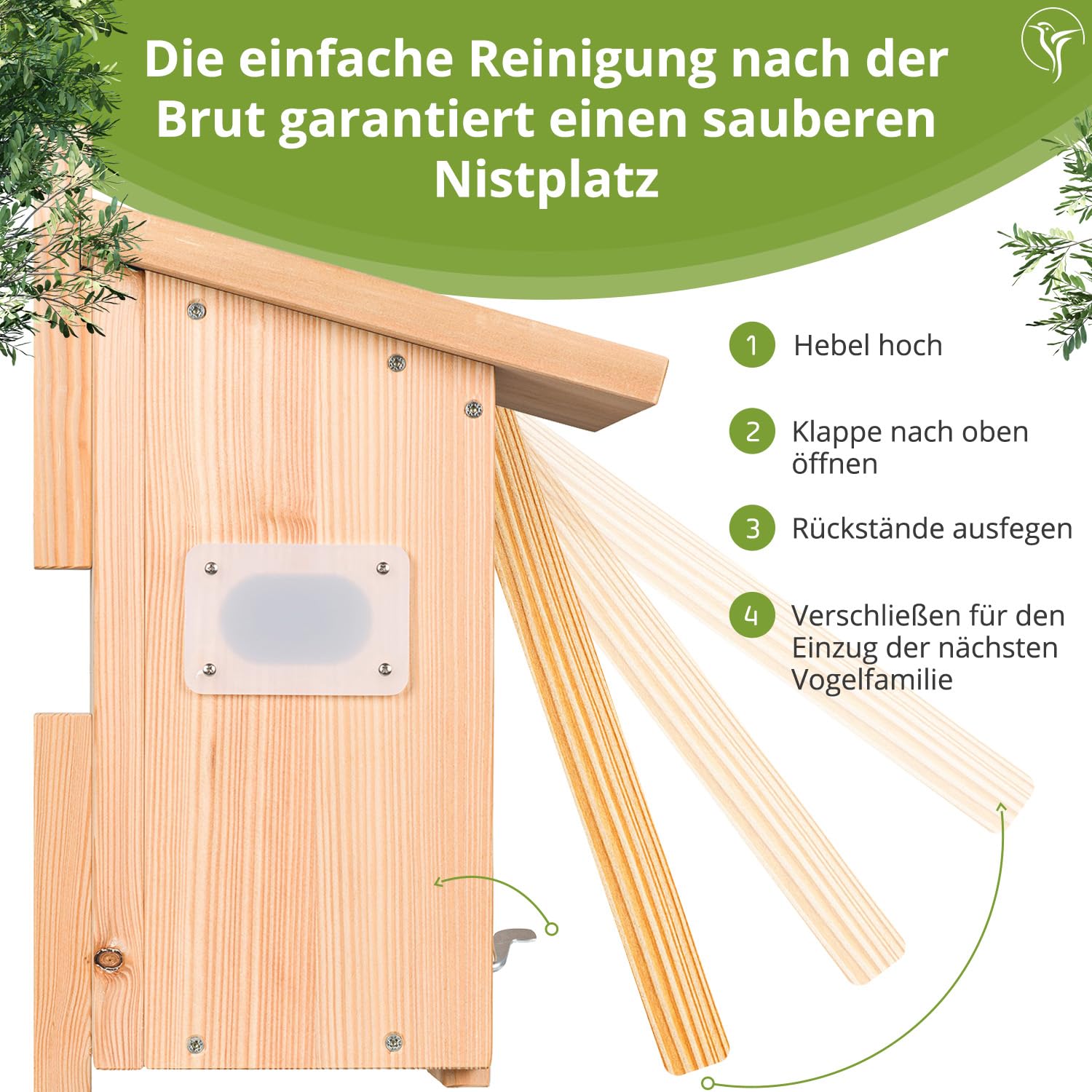 Nestblick Plus in Beige mit WLAN-Kamera. Nistkasten für Live-Beobachtung mit App, Full-HD, Nachtsicht, Ton und Infrarot LEDs. Ideal für Meisen, Kleiber & Zaunkönige.