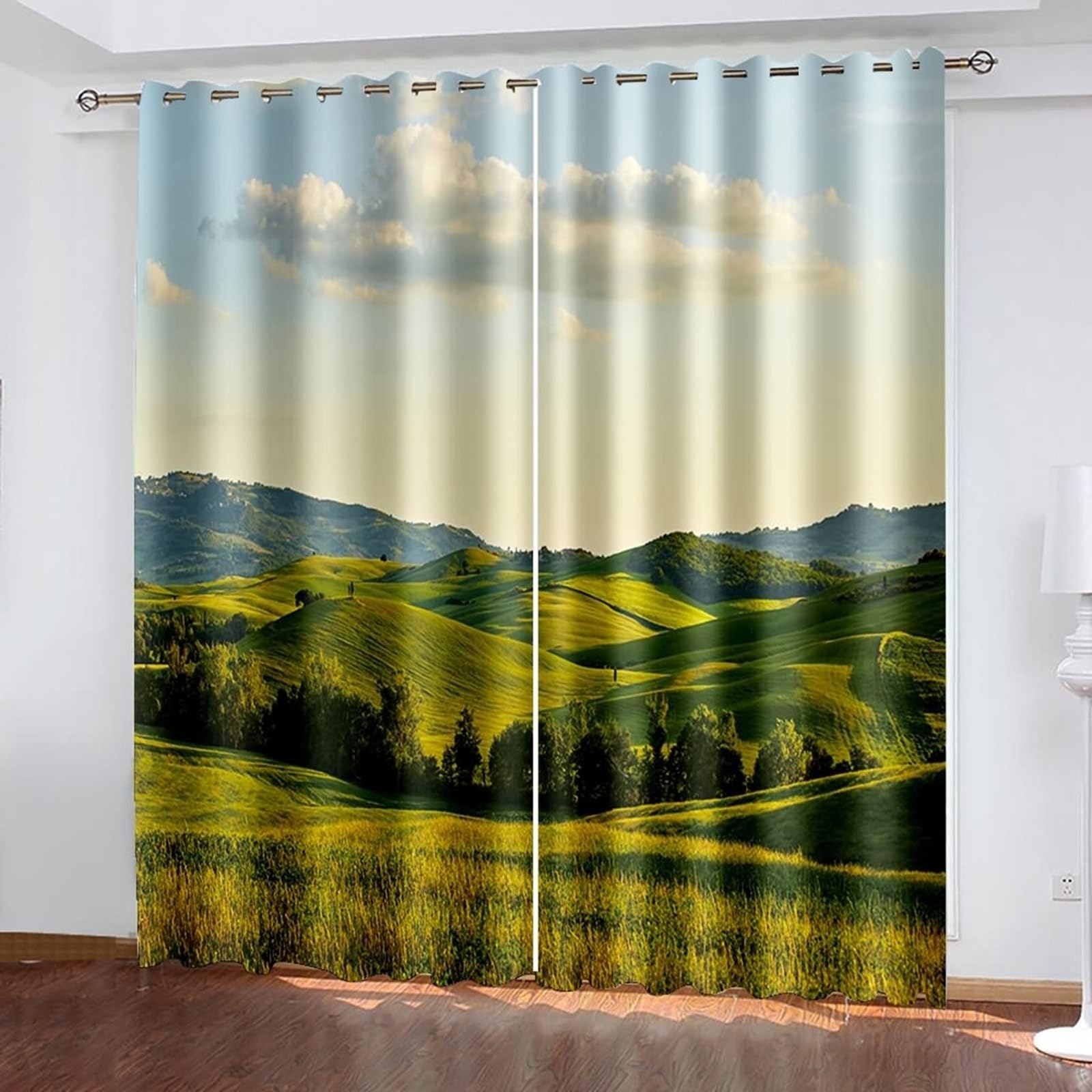 Wycian Küchengardinen Vorhänge Beige Grün 2 Er Polyester Hügel und Grasland H274 X B152Cm für Schlafzimmer