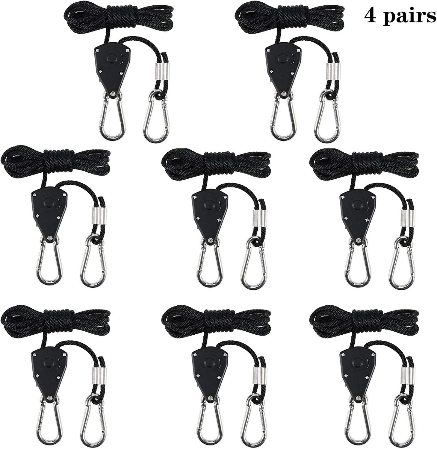 QINREN 4 Pairs Heavy Duty Ratchet Ropes, 1/8" Rope Ratchet Hanger