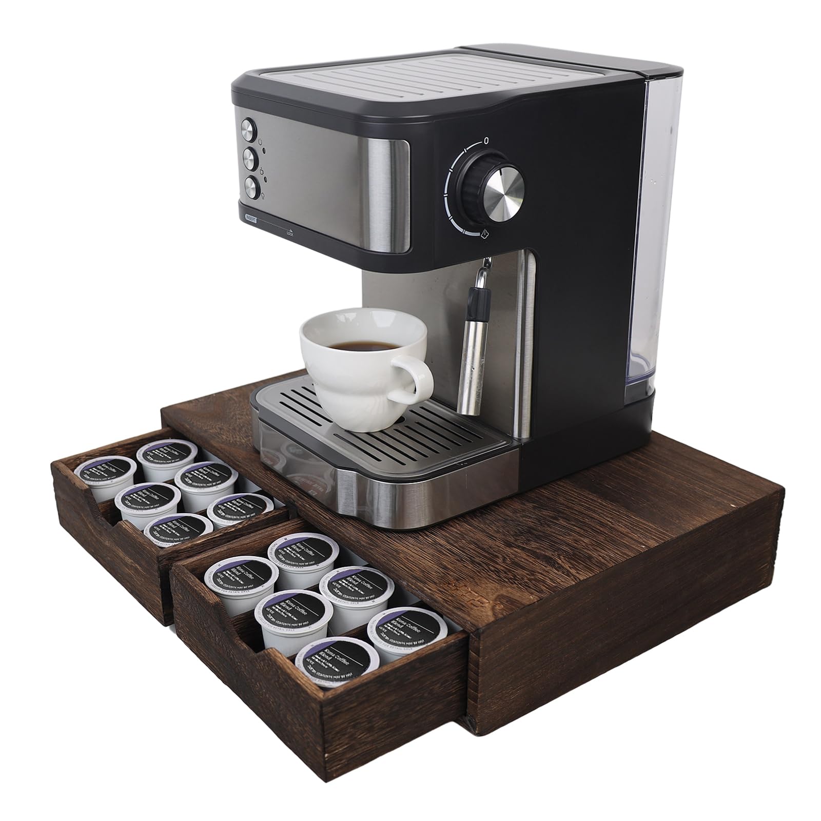 Photo 1 of HTB K Cup Holder Compatible with K Cups, Coffee Pod Holder Holds Up 30 Cups, K Cup Organizer Storage Drawer Wood K Cup Drawer Brown
