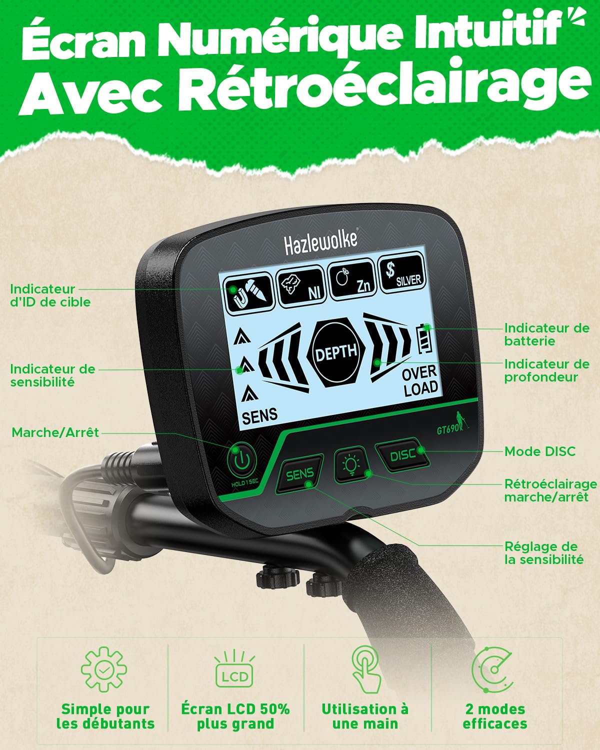 Detecteur de Metaux pour Adultes et Enfants, Haute Précision 10” Bobine Étanche, Modes Tous Métaux et Disc, Détecteur de Métaux pour Enfants et Détection d’Or pour Débutants, Juniors et Adolescents