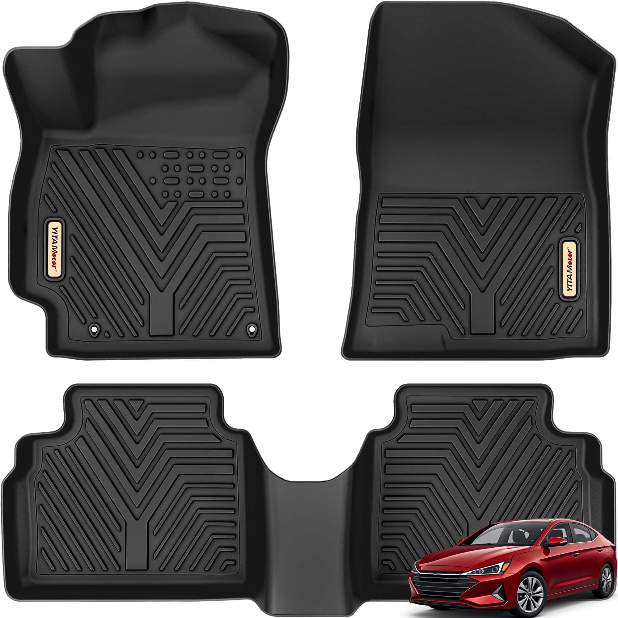 YITAMOTOR Floor Mats Compatible with 2021 2022 2023 Hyundai Elantra, Custom Fit Floor Liner Black TPE All Weather Automotive Car Liner